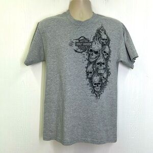 Harley Davidson - 2009 Fire Skulls Holsteins Omaha NE Grey And Orange T Shirt M